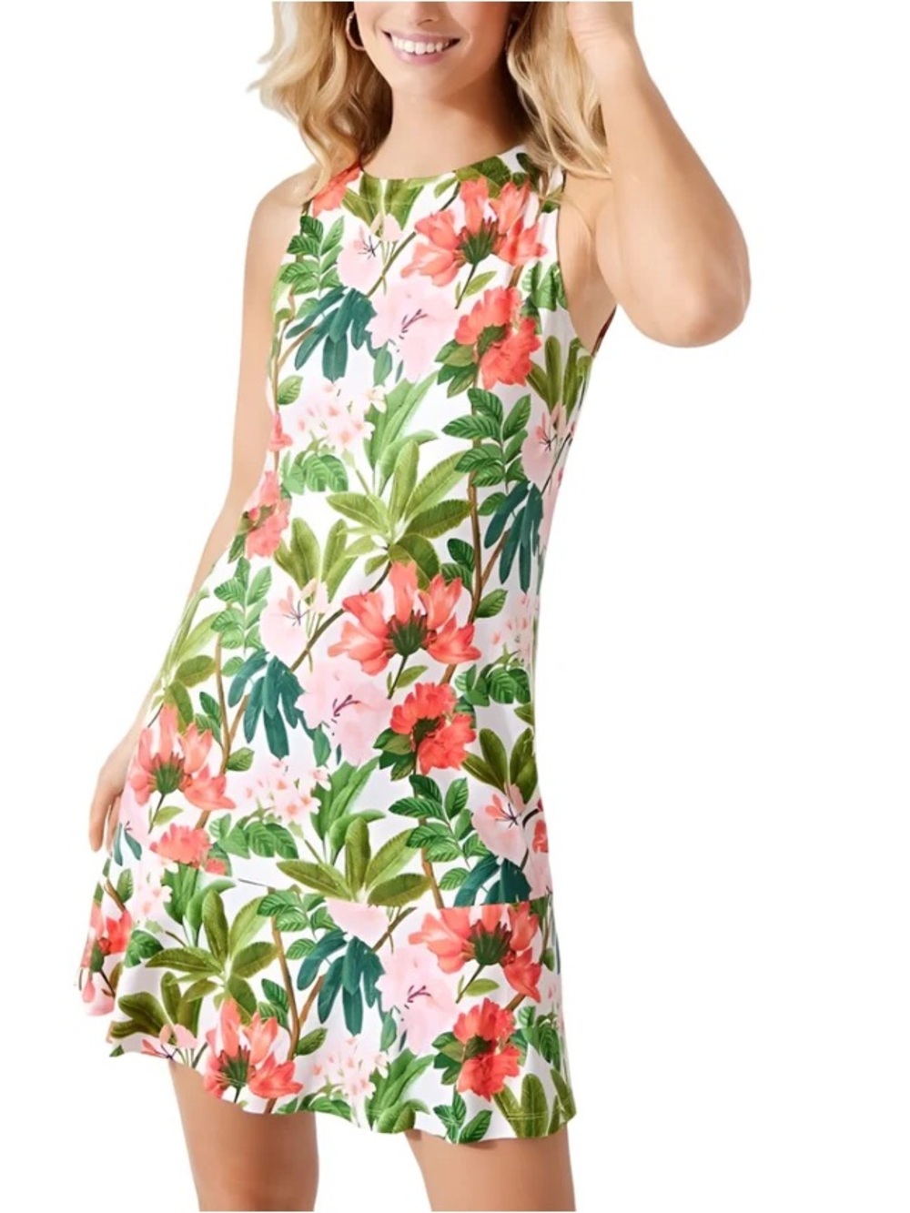 Floral Sleeveless A-Line Dress in White and Pink